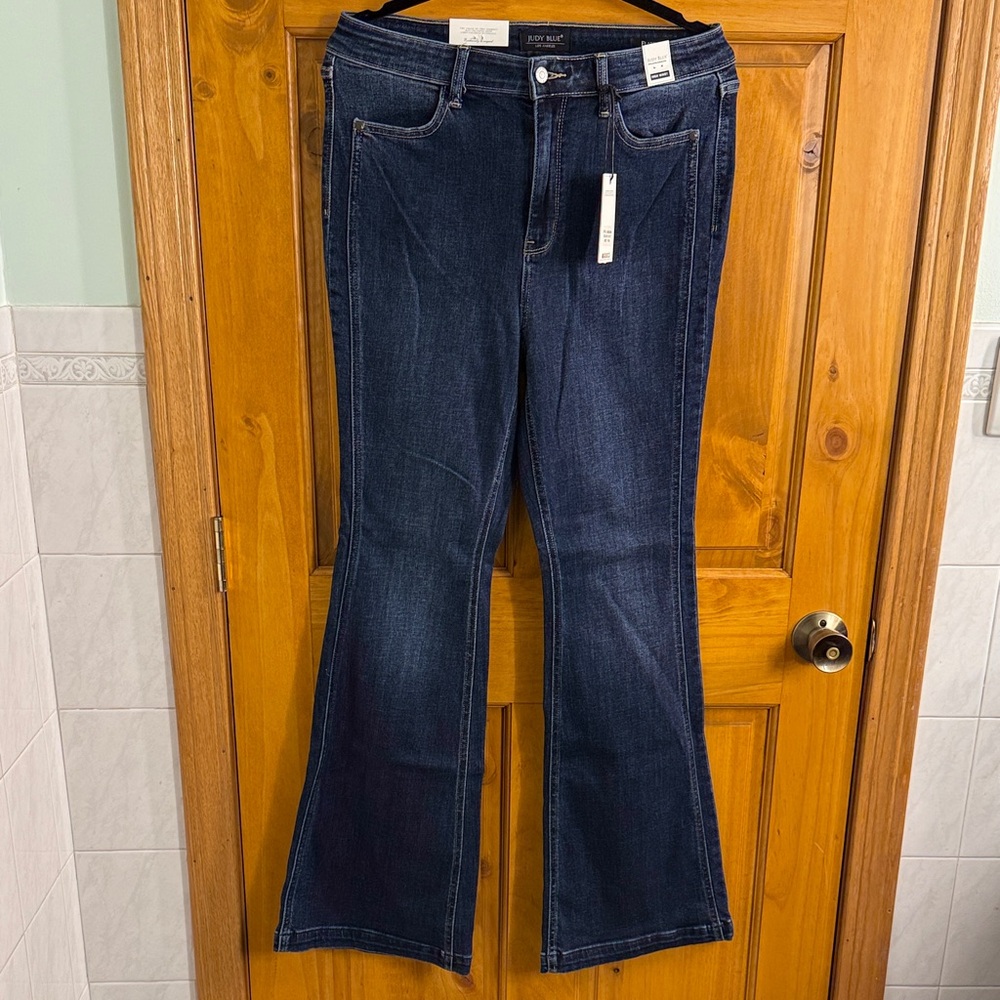 Judy Blue High Rise Dark Wash Angled Side Seam Flare Jeans Size 11/30